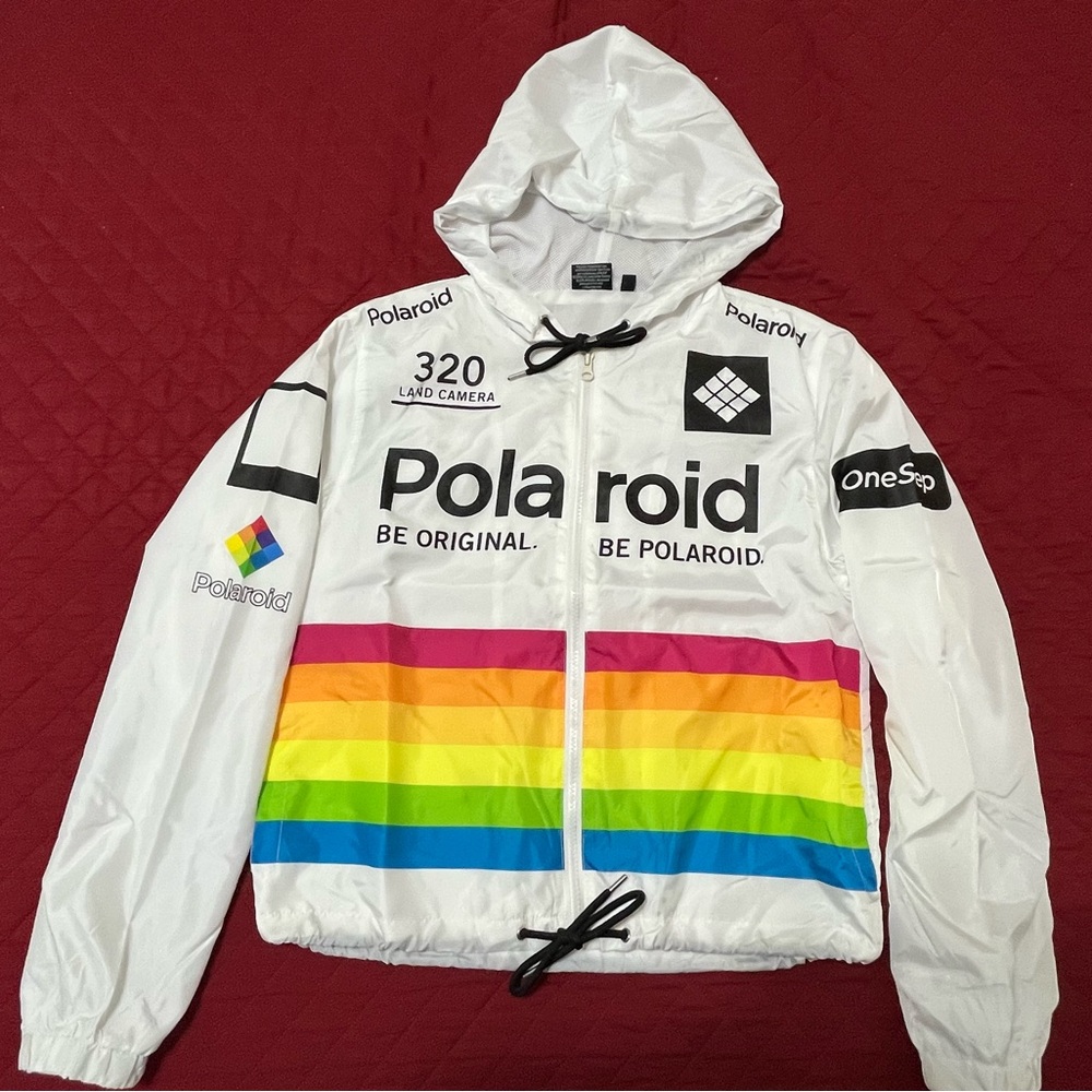 Polaroid Women's White Jacket with Rainbow Stripes - Picture 2 of 4